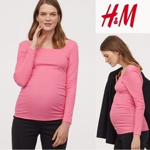 H&M Mama Maternity Pink Ribbed Long Sleeve Shirt NWT